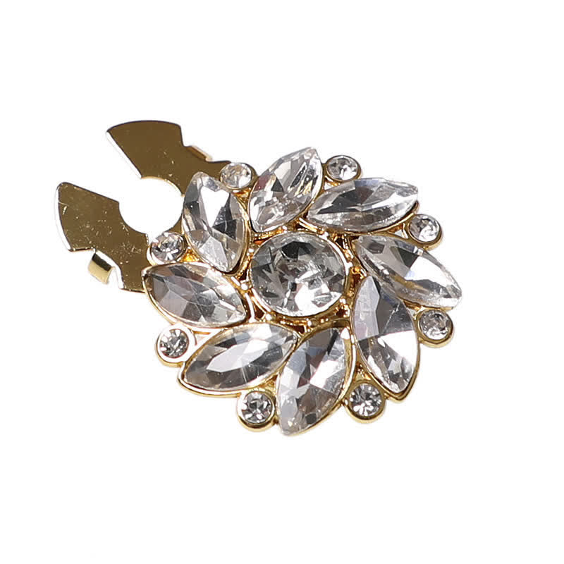 1 paire de couvre-boutons de chemise à clipser en strass et fleurs en cristal - Or et blanc - image 6