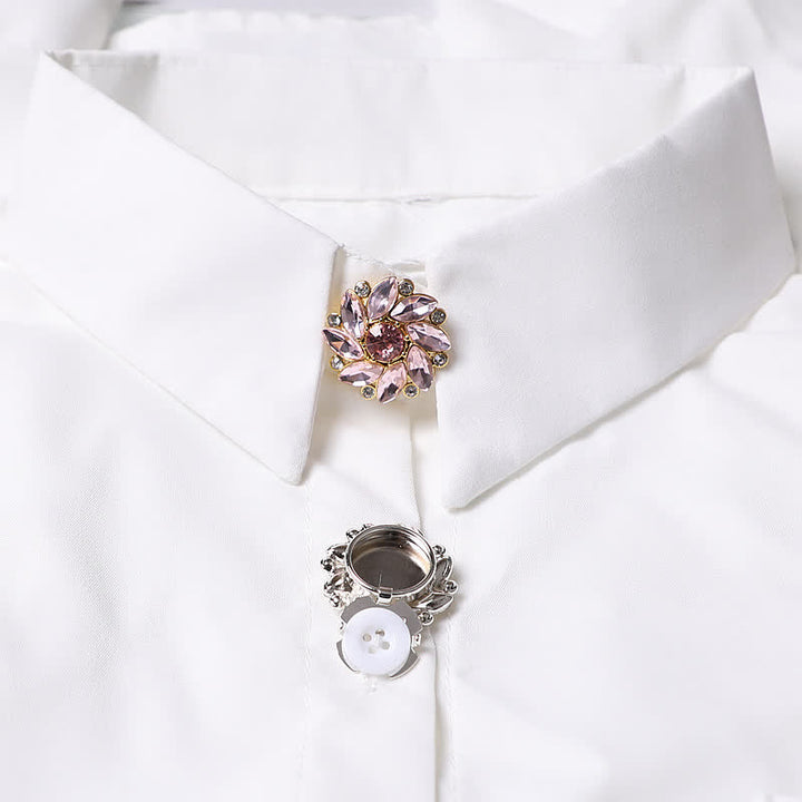 1 paire de couvre-boutons de chemise à clipser en strass et fleurs en cristal - image 0