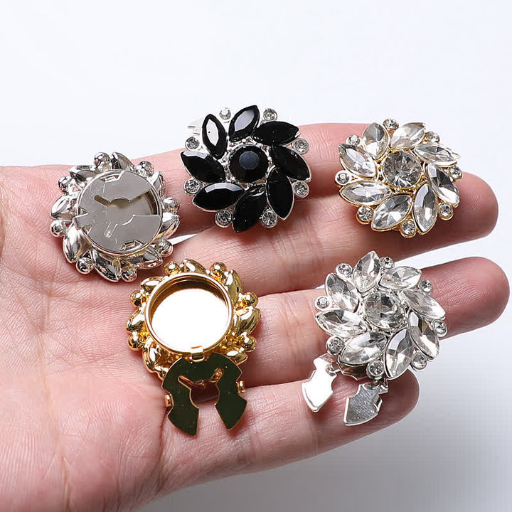 1 paire de couvre-boutons de chemise à clipser en strass et fleurs en cristal