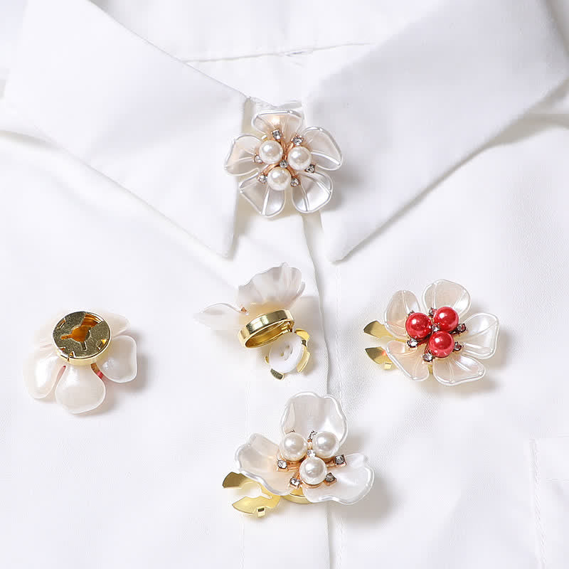 1 paire de couvre-boutons de chemise à clipser en forme de bourgeon de perle et de fleur de gardénia