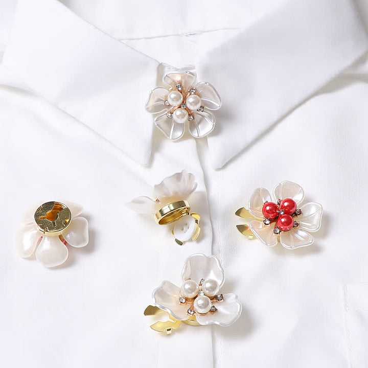 1 paire de couvre-boutons de chemise à clipser en forme de bourgeon de perle et de fleur de gardénia