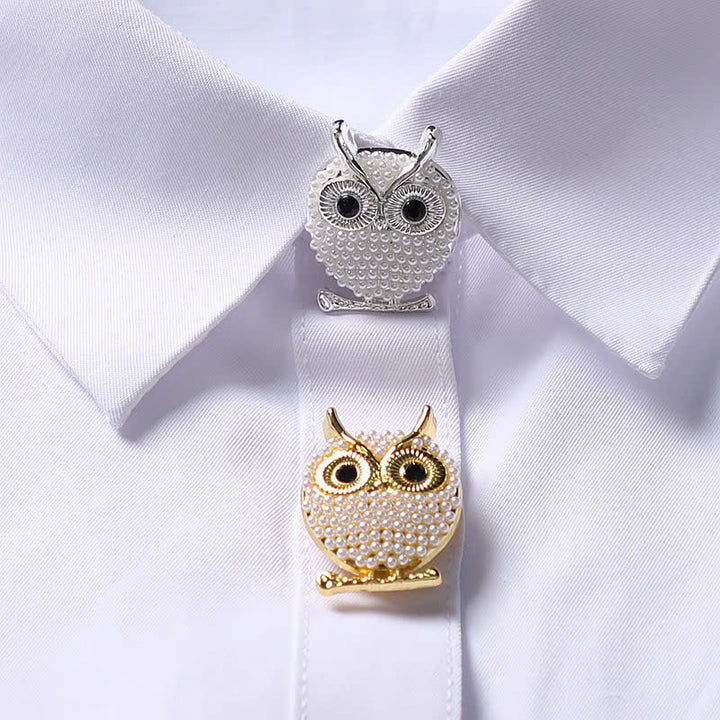 1 paire de couvre-boutons de chemise à clipser en forme de hibou avec mini perles