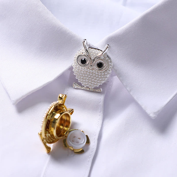 1 paire de couvre-boutons de chemise à clipser en forme de hibou avec mini perles - image 0