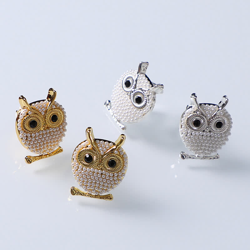 1 paire de couvre-boutons de chemise à clipser en forme de hibou avec mini perles