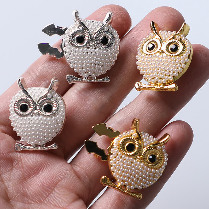 1 paire de couvre-boutons de chemise à clipser en forme de hibou avec mini perles - image 3