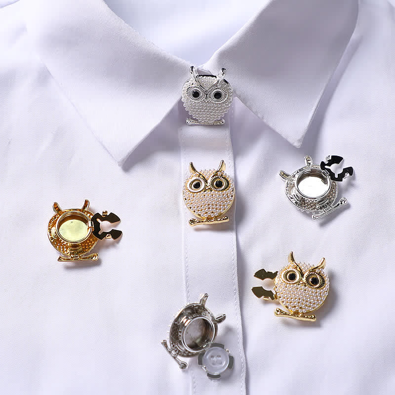 1 paire de couvre-boutons de chemise à clipser en forme de hibou avec mini perles - image 1