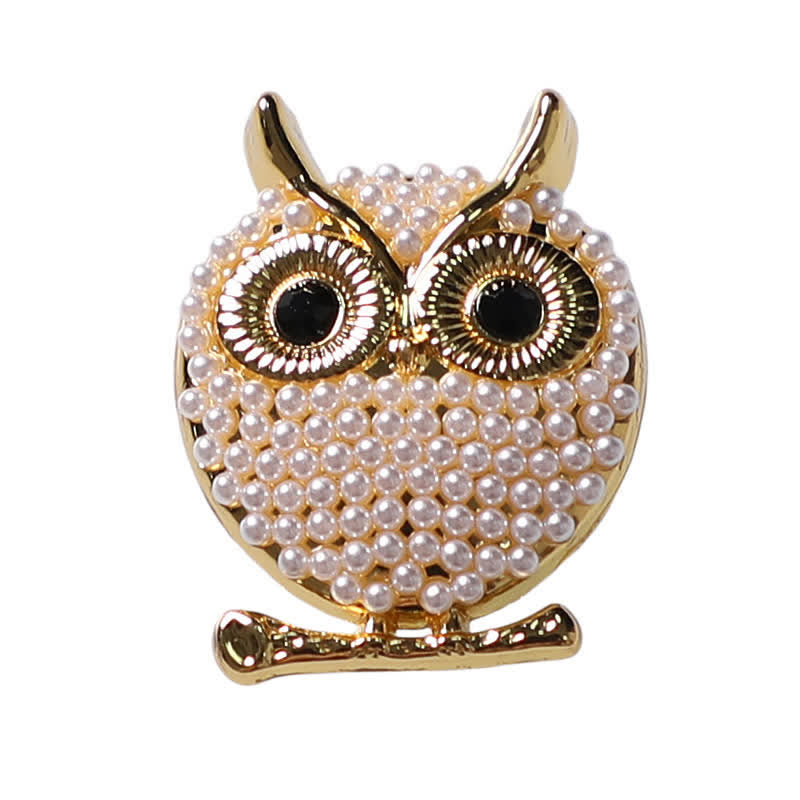 1 paire de couvre-boutons de chemise à clipser en forme de hibou avec mini perles - Or - image 5