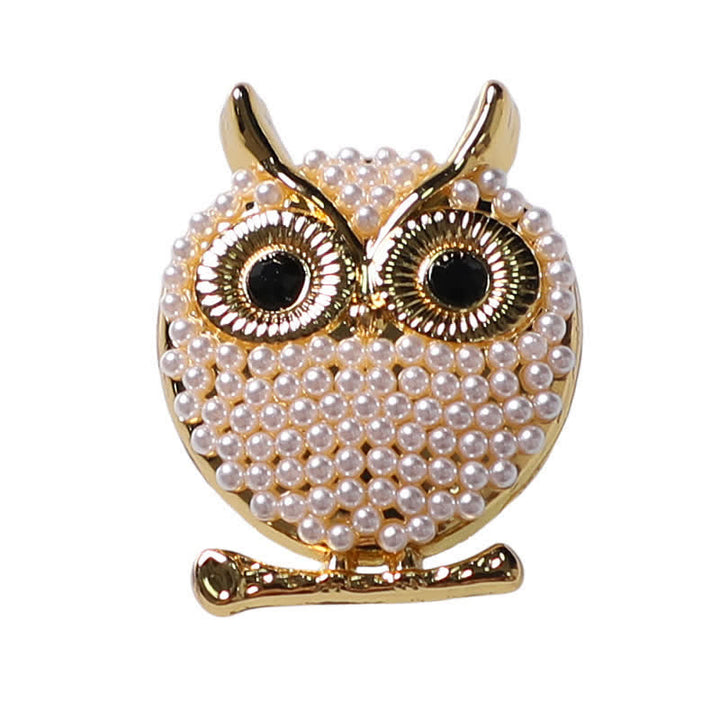 1 paire de couvre-boutons de chemise à clipser en forme de hibou avec mini perles - Or - image 5