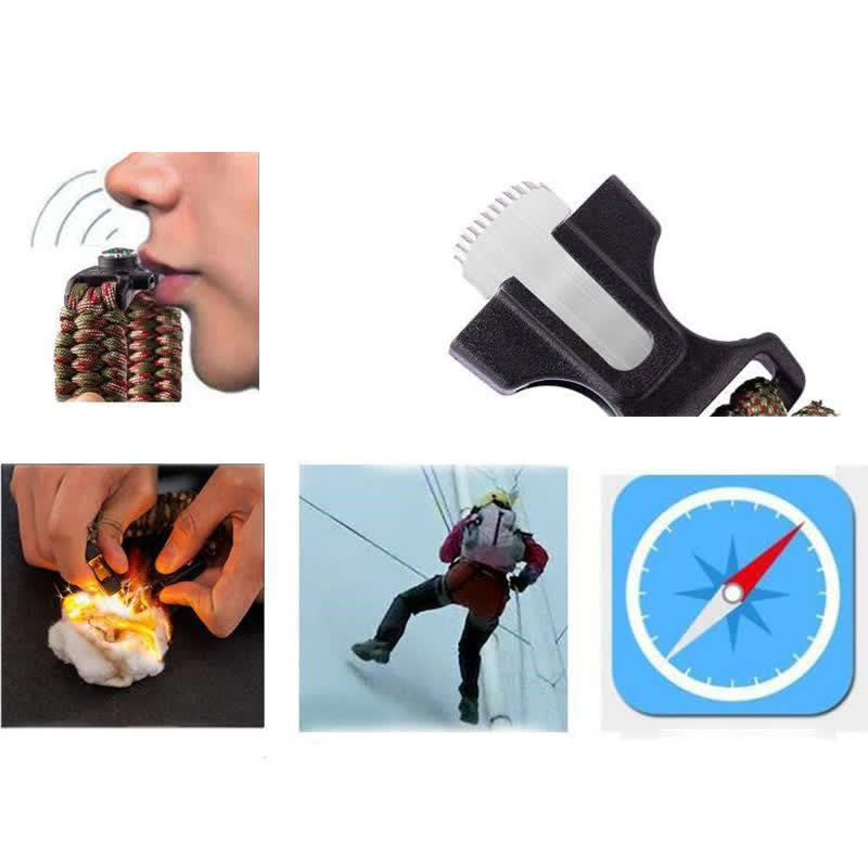 Kit de survie multifonction 5 en 1 avec boussole, sifflet et bracelet