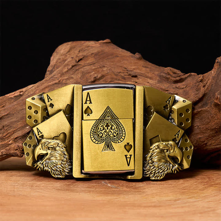 Boucle de ceinture en cuir doré pour homme avec briquet caché