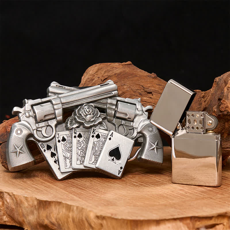 Ceinture en cuir pour homme avec double pistolet et briquet caché