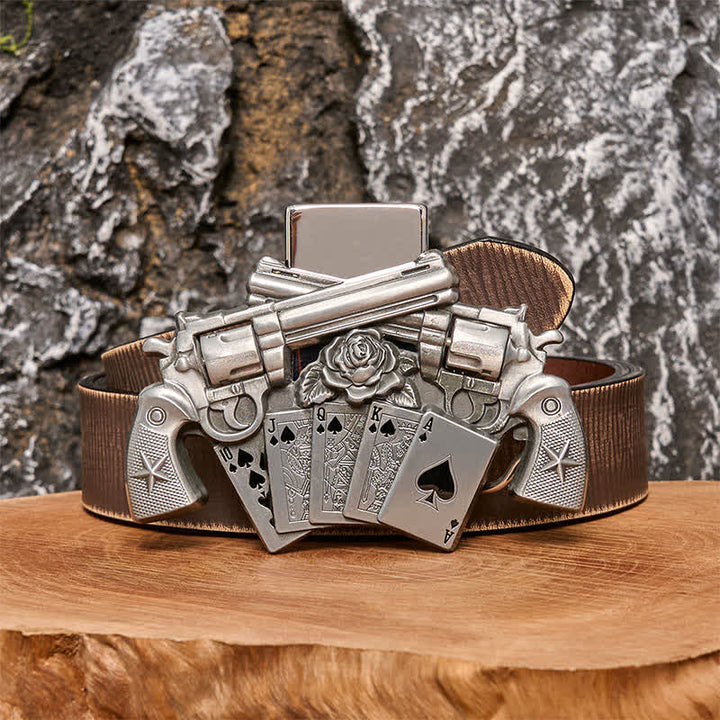 Ceinture en cuir pour homme avec double pistolet et briquet caché