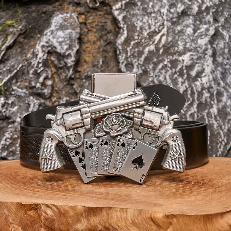 Ceinture en cuir pour homme avec double pistolet et briquet caché