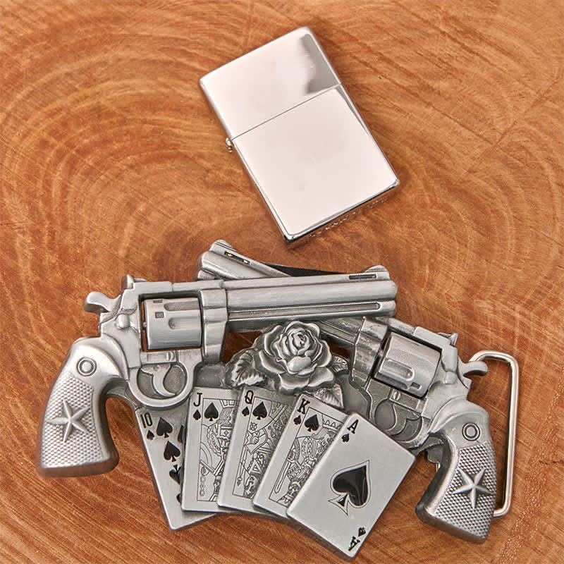 Ceinture en cuir pour homme avec double pistolet et briquet caché