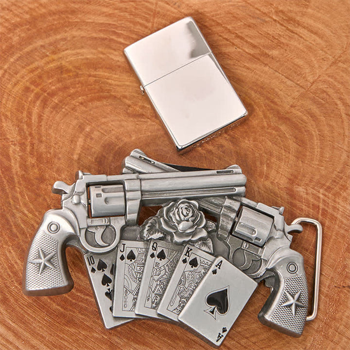 Ceinture en cuir pour homme avec double pistolet et briquet caché