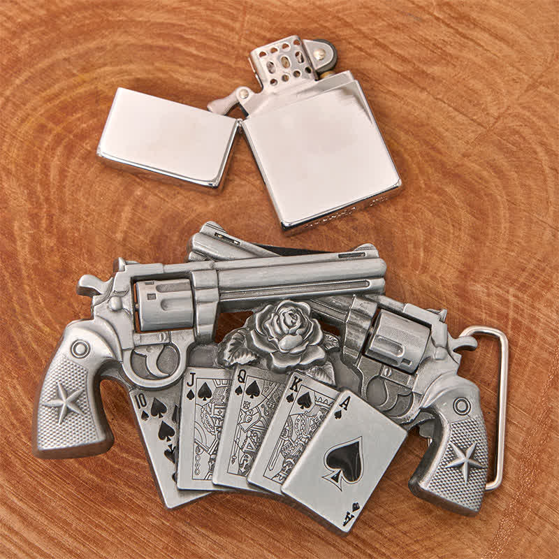 Ceinture en cuir pour homme avec double pistolet et briquet caché