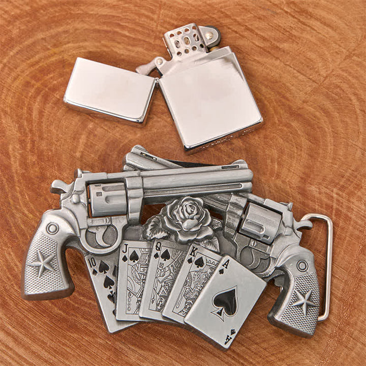 Ceinture en cuir pour homme avec double pistolet et briquet caché