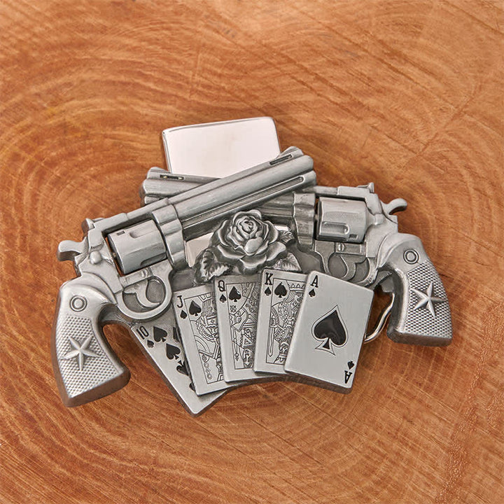 Ceinture en cuir pour homme avec double pistolet et briquet caché