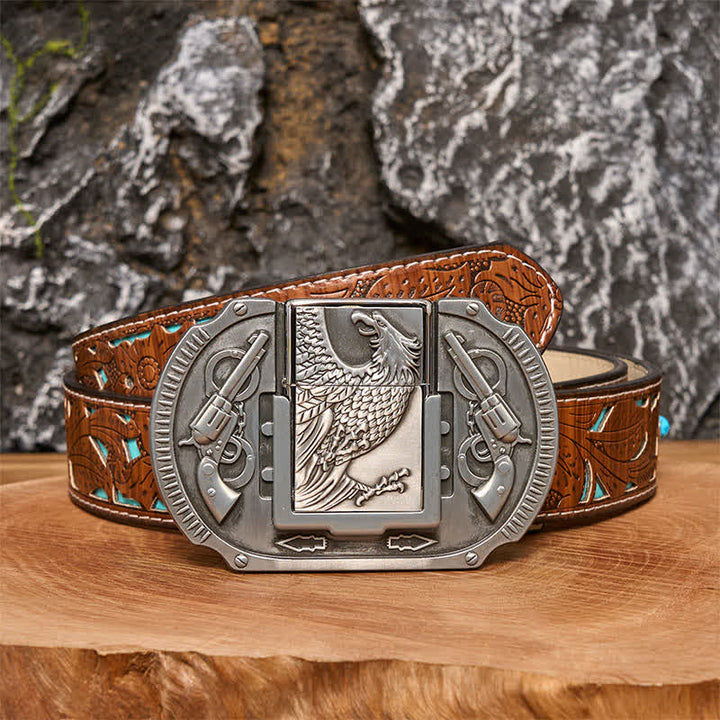 Ceinture en cuir pour homme avec briquet caché Silver Eagle Guns DIY - Aigle - Ceinture sculptée en turquoise - 42 - image 3