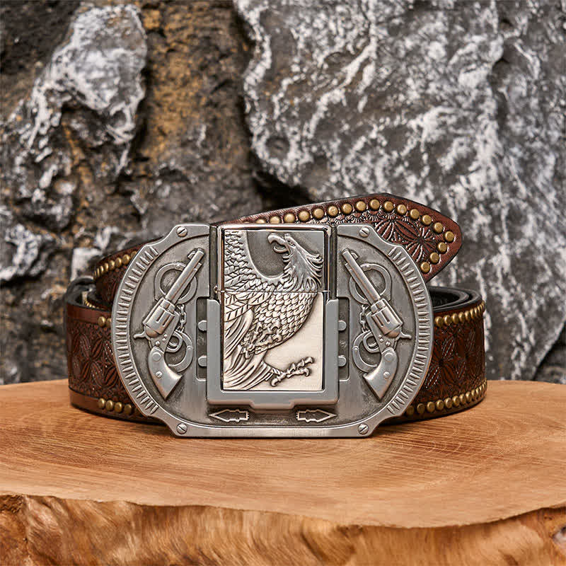 Ceinture en cuir pour homme avec briquet caché Silver Eagle Guns DIY - Aigle - Ceinture à rivets marron - 42 - image 4