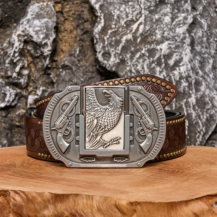 Ceinture en cuir pour homme avec briquet caché Silver Eagle Guns DIY - Aigle - Ceinture à rivets marron - 42 - image 4