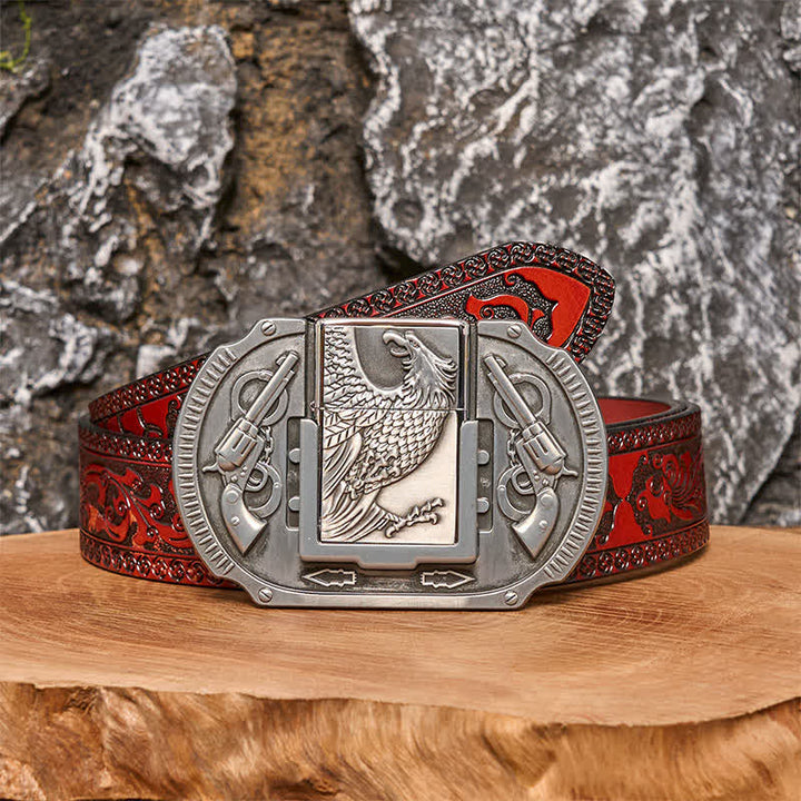 Ceinture en cuir pour homme avec briquet caché Silver Eagle Guns DIY - Aigle - Ceinture marron sculptée - 42 - image 6