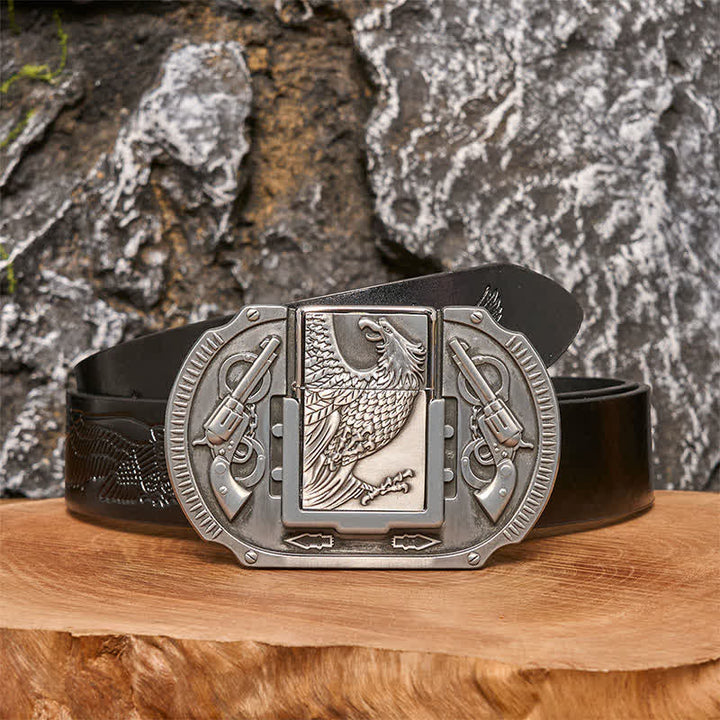 Ceinture en cuir pour homme avec briquet caché Silver Eagle Guns DIY - Aigle - Ceinture noire avec aigle en relief - 42 - image 2