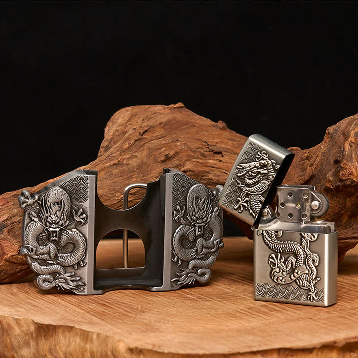 Ceinture en cuir à triple dragon pour homme avec briquet caché - image 1