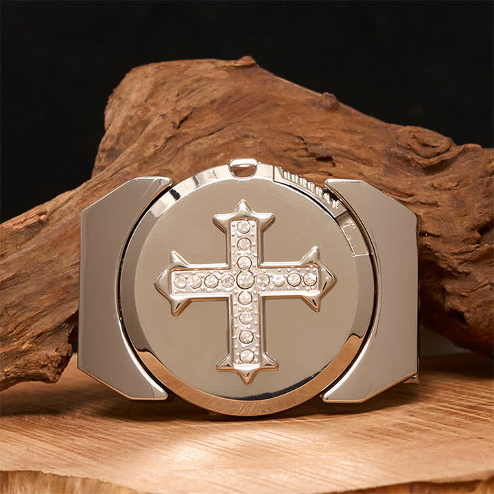 Ceinture en cuir bronze à strass pour homme avec briquet caché - Croix - Sans ceinture - Ceinture non incluse - image 0