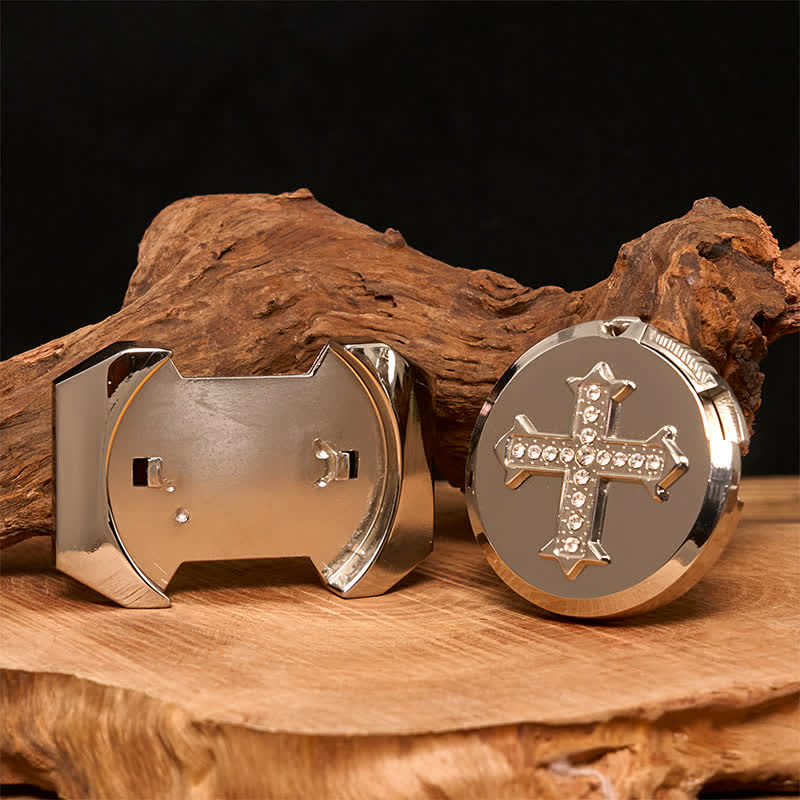 Ceinture en cuir bronze à strass pour homme avec briquet caché - image 1