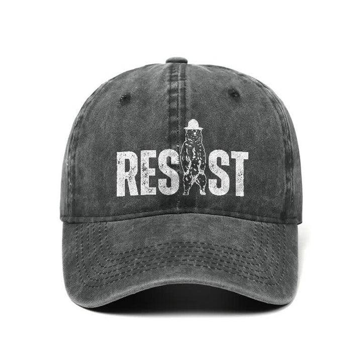 Casquette de baseball ajustable en denim délavé à imprimé ours Resist