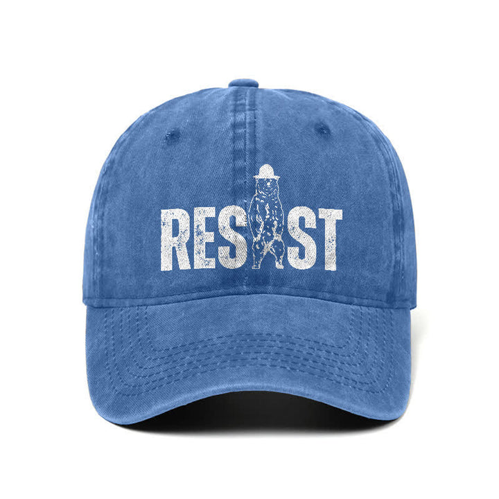 Casquette de baseball ajustable en denim délavé à imprimé ours Resist