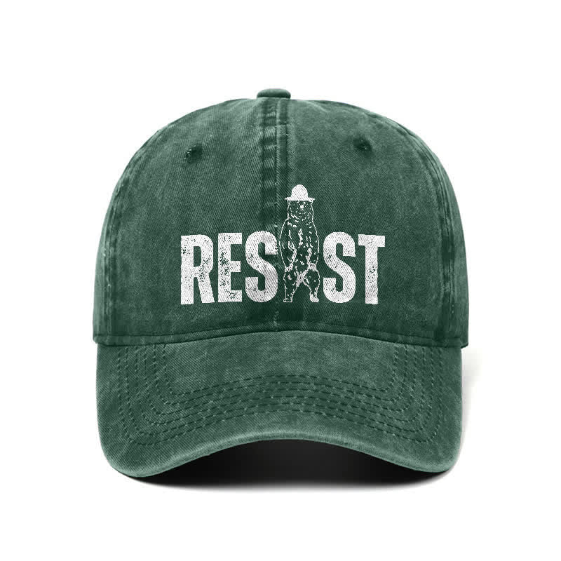 Casquette de baseball ajustable en denim délavé à imprimé ours Resist