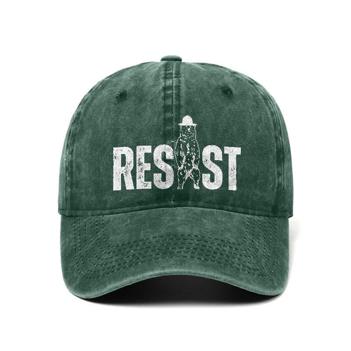 Casquette de baseball ajustable en denim délavé à imprimé ours Resist