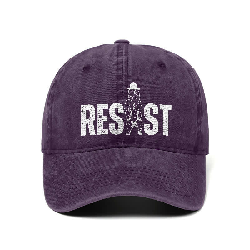 Casquette de baseball ajustable en denim délavé à imprimé ours Resist