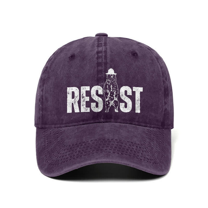 Casquette de baseball ajustable en denim délavé à imprimé ours Resist