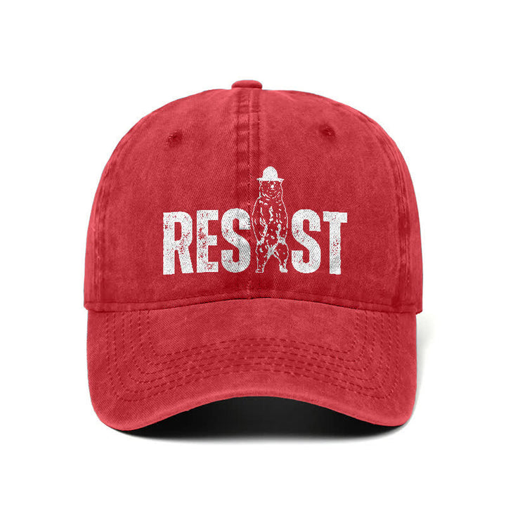 Casquette de baseball ajustable en denim délavé à imprimé ours Resist