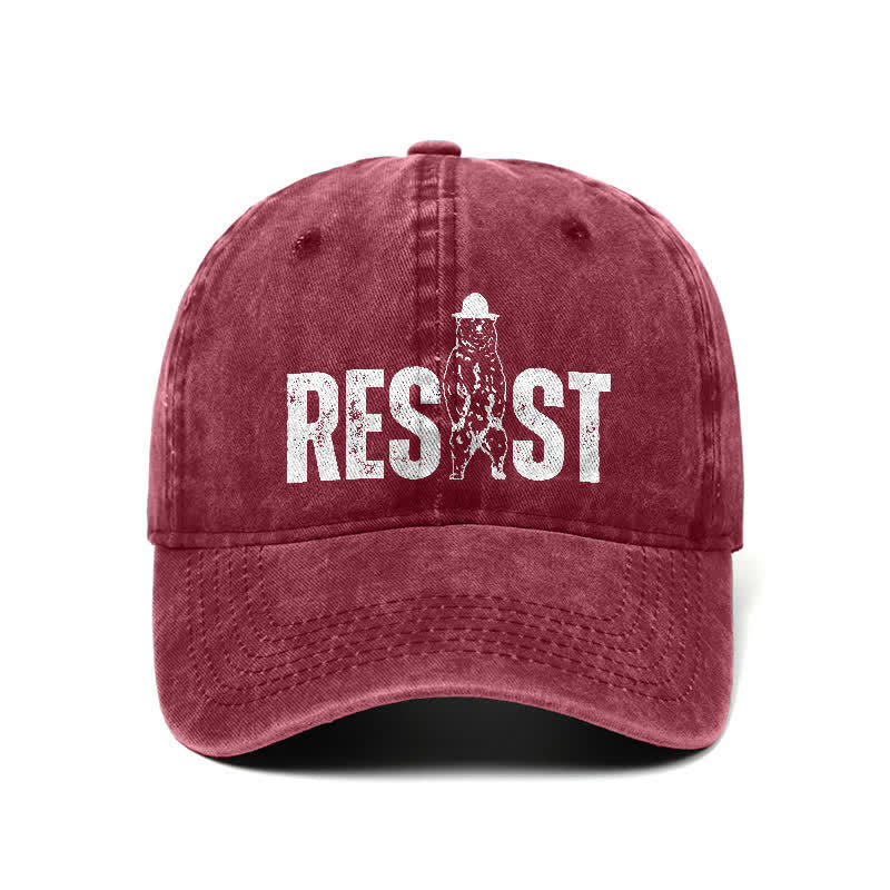 Casquette de baseball ajustable en denim délavé à imprimé ours Resist