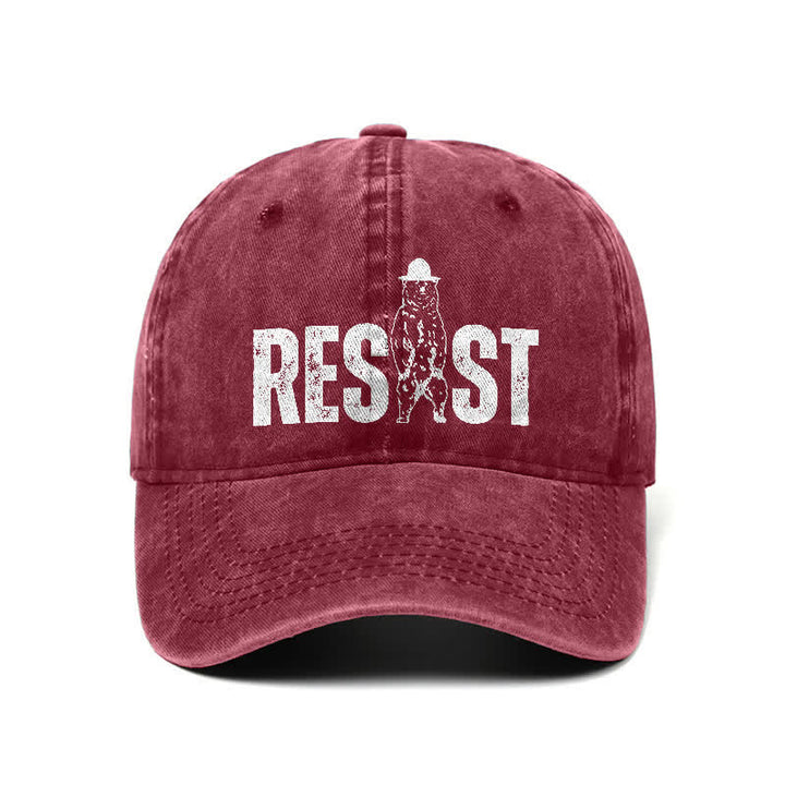 Casquette de baseball ajustable en denim délavé à imprimé ours Resist