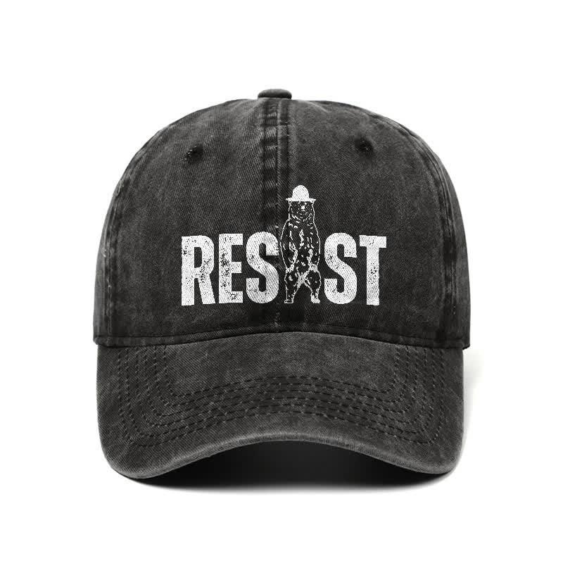 Casquette de baseball ajustable en denim délavé à imprimé ours Resist