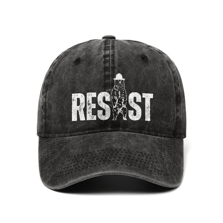 Casquette de baseball ajustable en denim délavé à imprimé ours Resist