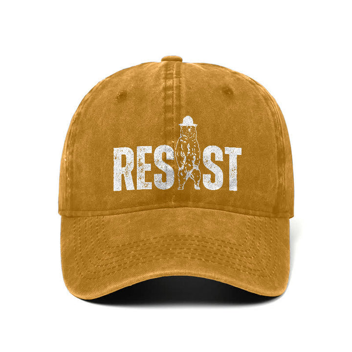 Casquette de baseball ajustable en denim délavé à imprimé ours Resist