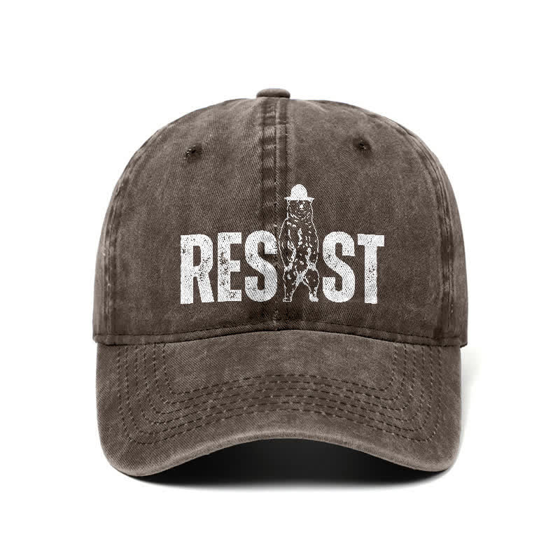 Casquette de baseball ajustable en denim délavé à imprimé ours Resist