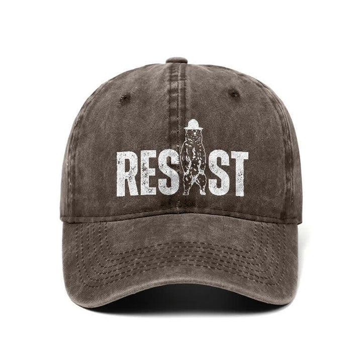 Casquette de baseball ajustable en denim délavé à imprimé ours Resist