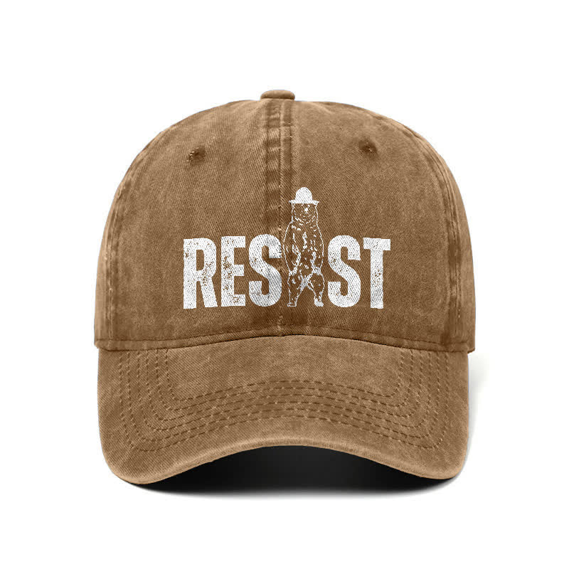 Casquette de baseball ajustable en denim délavé à imprimé ours Resist