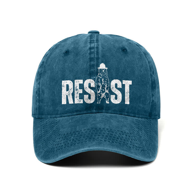Casquette de baseball ajustable en denim délavé à imprimé ours Resist