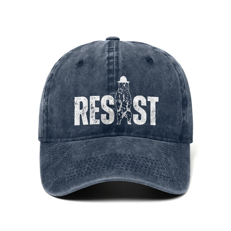 Casquette de baseball ajustable en denim délavé à imprimé ours Resist