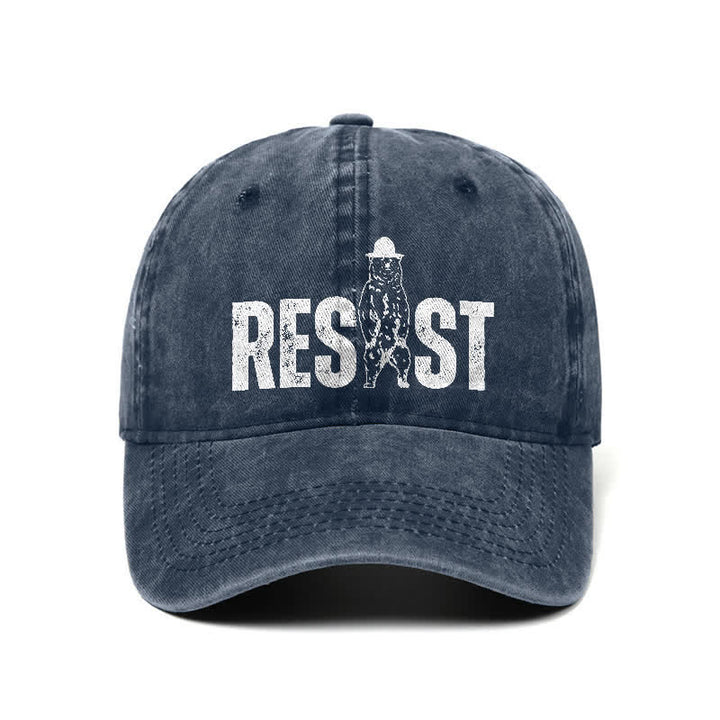 Casquette de baseball ajustable en denim délavé à imprimé ours Resist