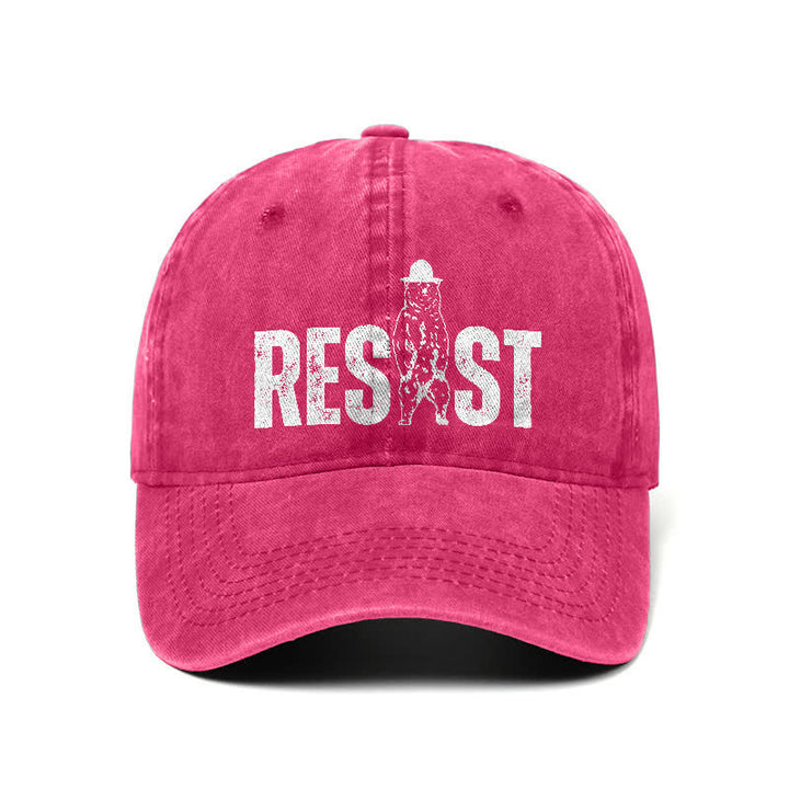 Casquette de baseball ajustable en denim délavé à imprimé ours Resist