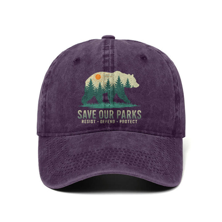 Casquette de baseball ajustable en denim délavé Forest Bear Save Our Parks